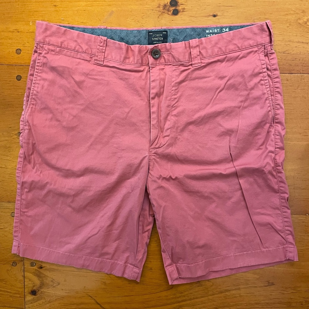 J. Crew Mens Stretch Shorts Nantucket Red Chino Cotton Blend 34” Waist 9” Inseam